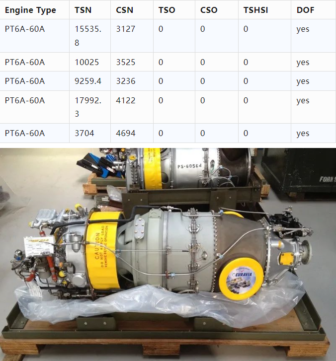 5台普惠PT6A-60A发动机出售，OH状态，适合用于国王350飞机装机！